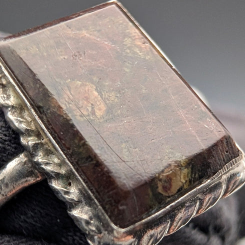 復古純銀印章戒指,棕色瑪瑙底座(14 號)